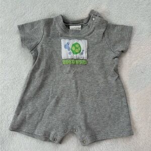 Gray Baby Romper with turtle Patch